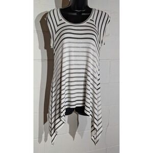 Mossimo Striped Sleeveless Tunic Swing Top Gray White Asymmetrical Blouse Xsmall
